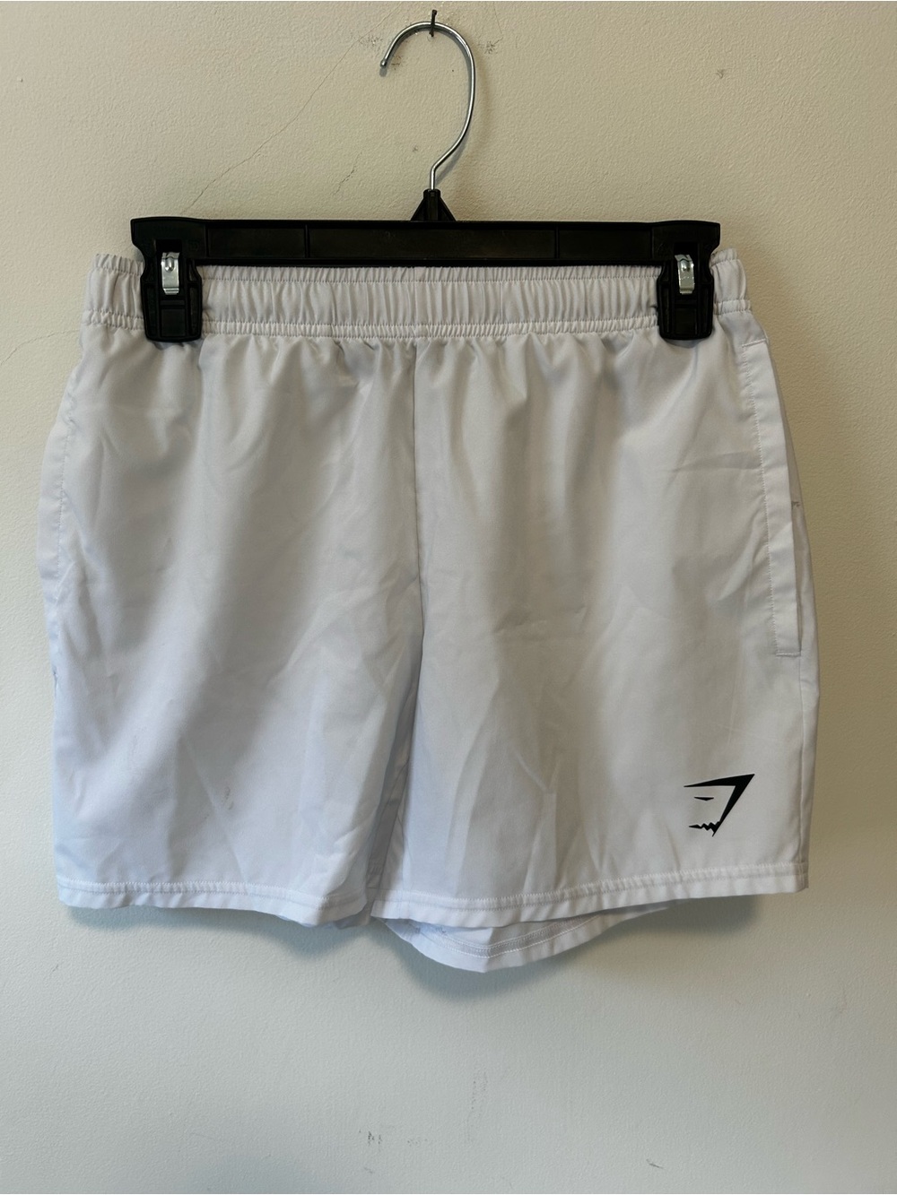 Gymshark White Athletic Shorts with Black Logo